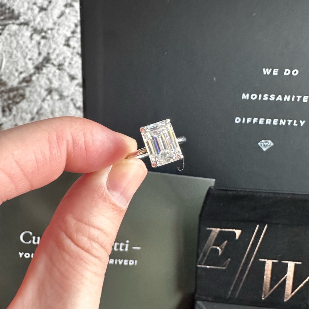 East West Gem Co. Emerald Cut Moissanite Ring with Hidden Halo 4.5